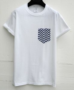 Men's Navy and White Chevron Pattern, White Pocket T-Shirt