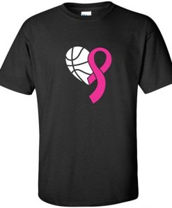 Breast Cancer Basketball Heart Ribbon Tee Mens