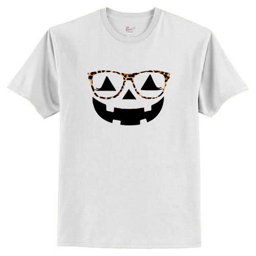 Jack O lantern Leopard Glasses Pumpkin Halloween T-shirt AI