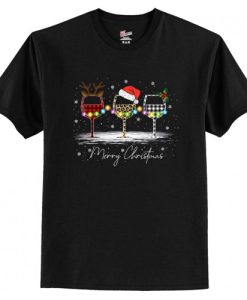 Christmas Wine Glass Santa Hat T Shirt AI